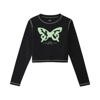X-Girl Spray Butterfly Print L/S Baby Tee "Black"