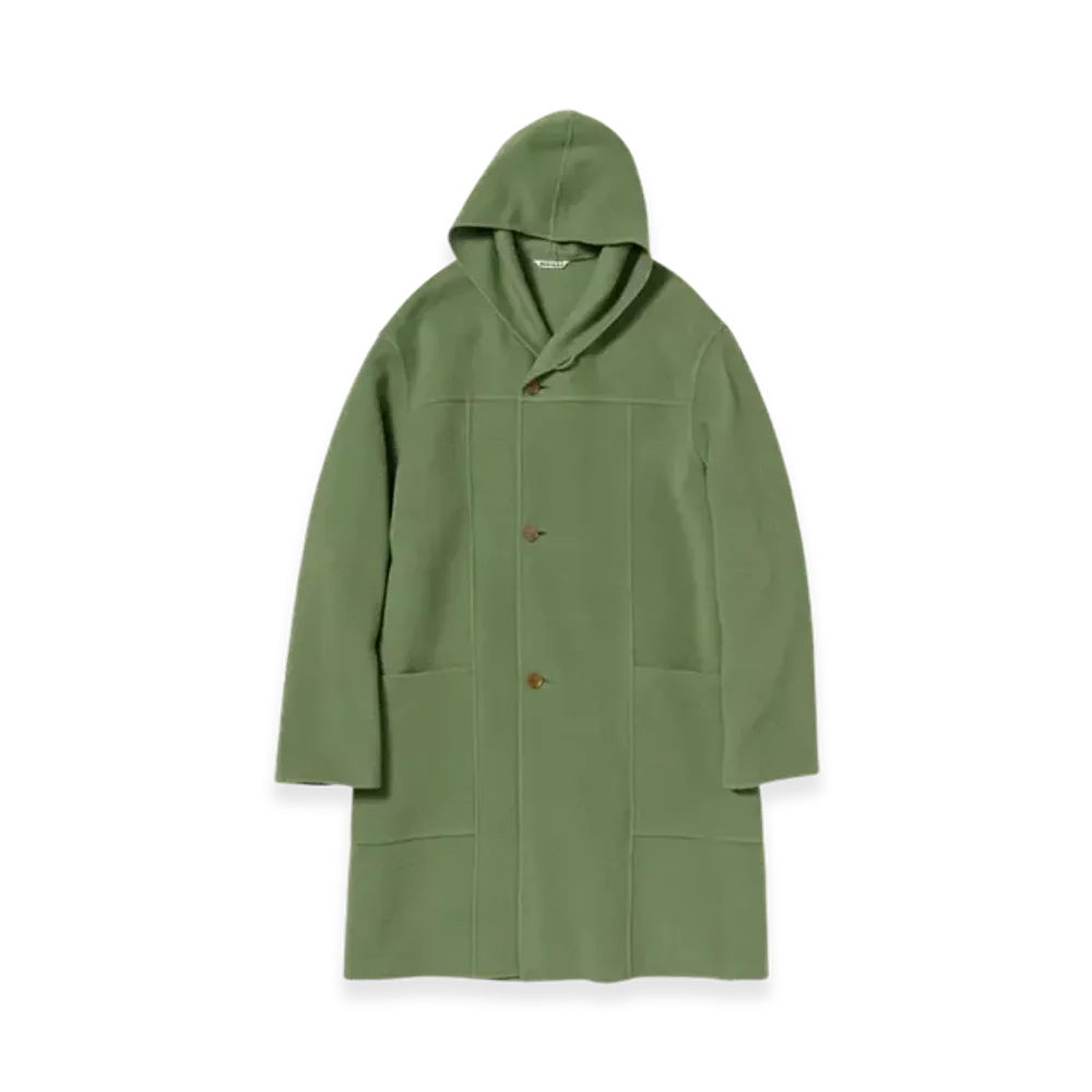 AURALEE Velour Brushed Wool Melton Hand Sewn Hooded Coat 22AW "Sage Green"