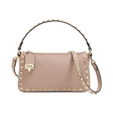Valentino Women's Rockstud Small Calfskin Crossbody Bag "Nude/Neutrals/Garnet"