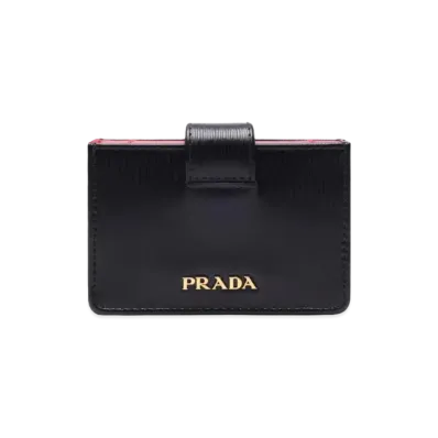 PRADA Vitello Accordion Card Holder "Black/Red"
