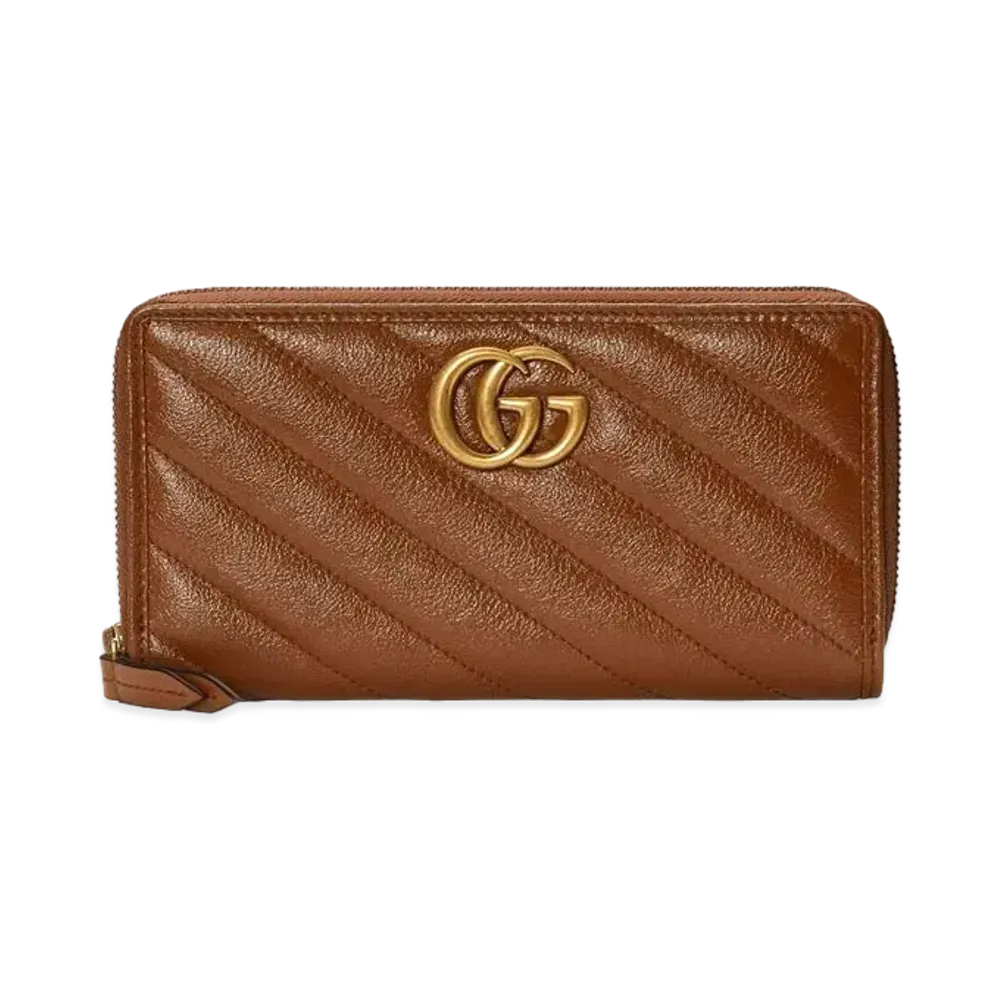 GUCCI GG Marmont Matelasse Zip Around Wallet "Brown"