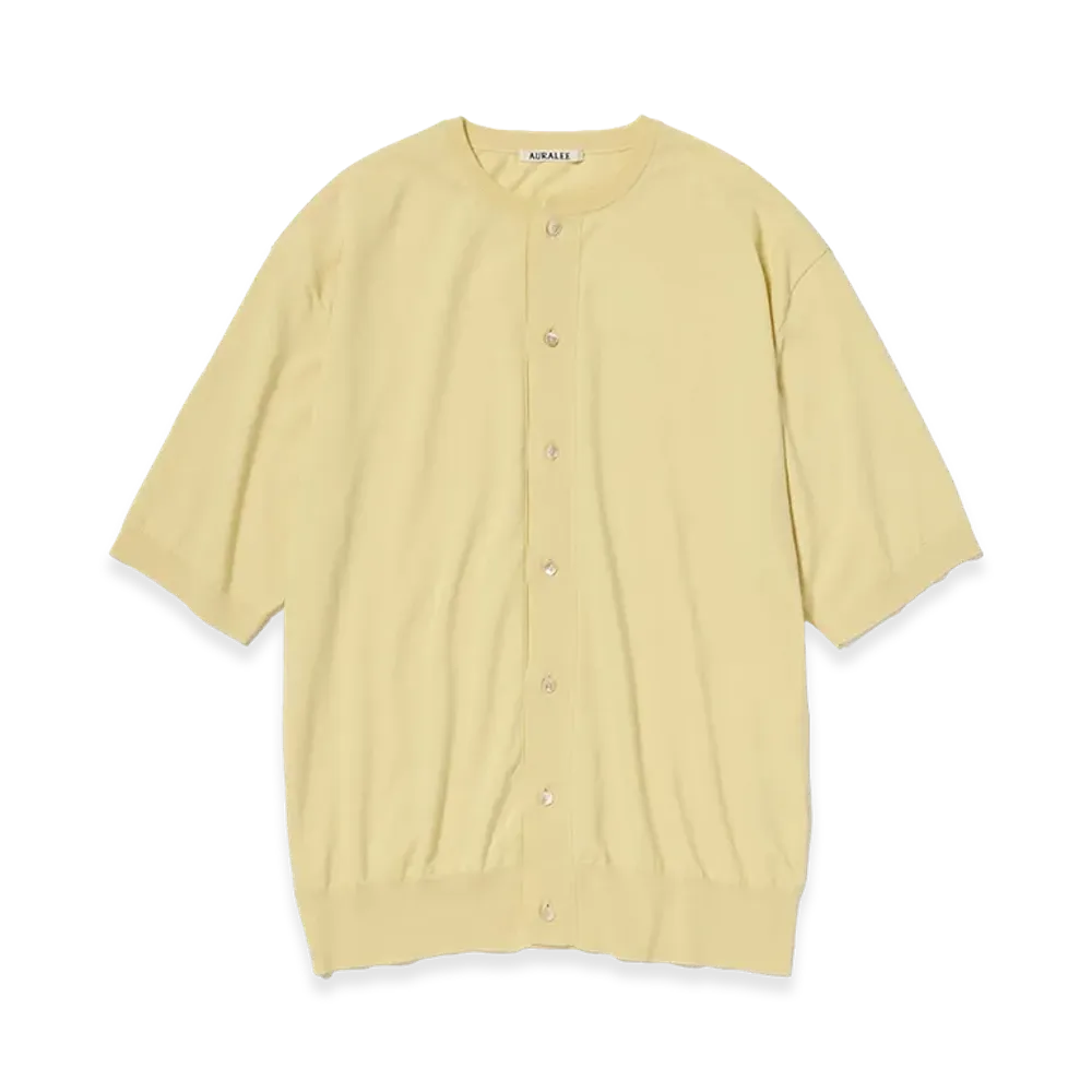 AURALEE Giza High Gauge Knit Half Sleeved Cardigan "Yellow Beige"