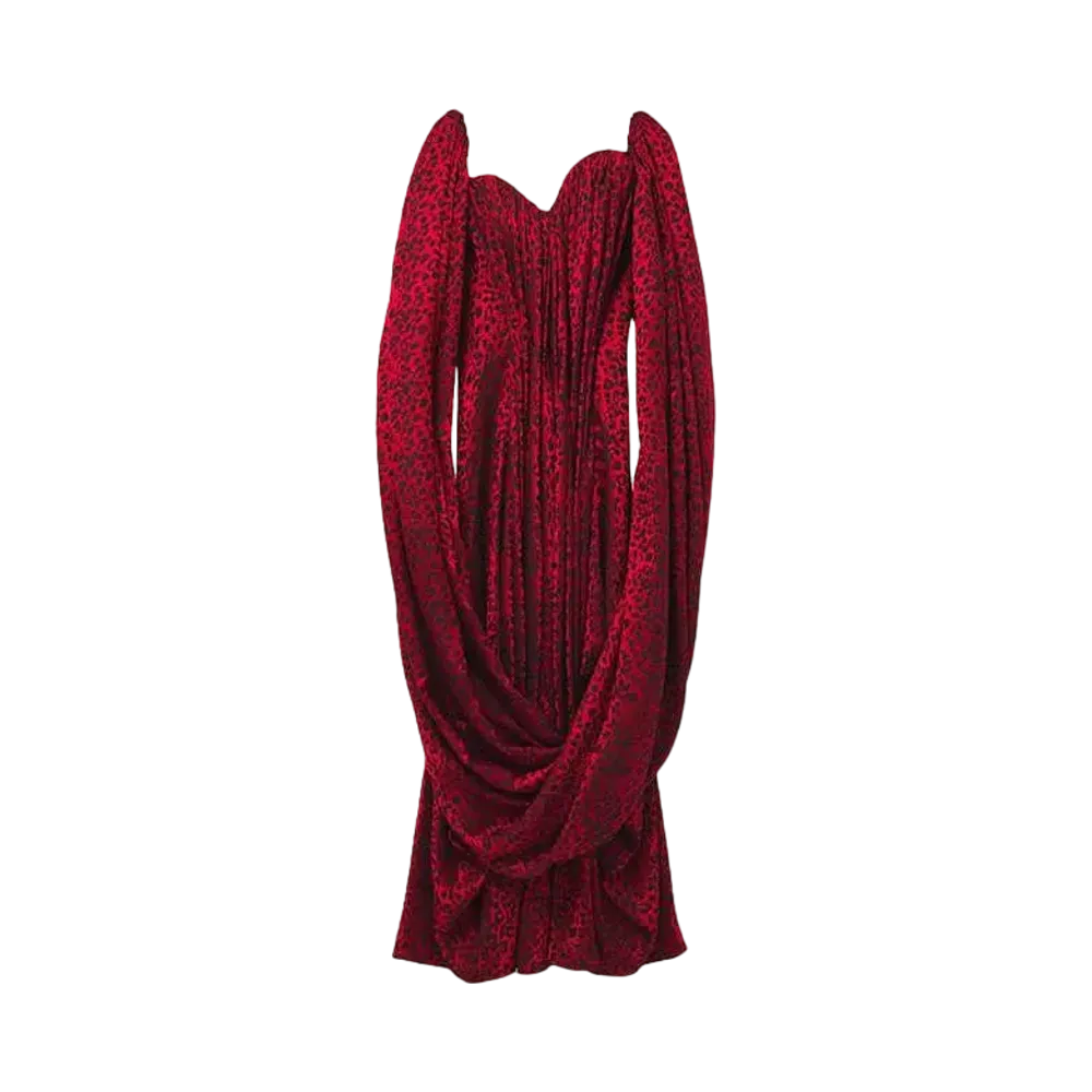 Alexander McQUEEN Leopard Jacquard Single Sleeve Dress "Red"