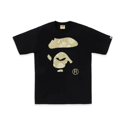 A BATHING APE Japanese Indigo Art Camo Ape Face Tee "Black"
