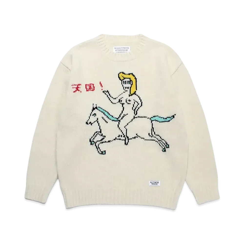 WACKO MARIA World Peace Project / Intarsia Crew Neck Sweater "White"