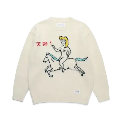 WACKO MARIA World Peace Project / Intarsia Crew Neck Sweater "White"