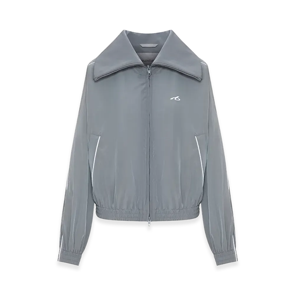BALENCIAGA Women's Bodies High Neck Jacket in Technical Cotton Poplin "Gray"