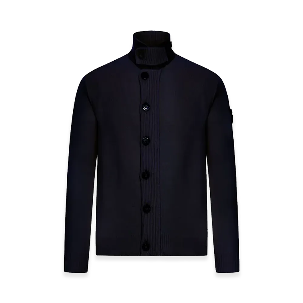 Stone Island High-Neck Cardigan with Logo Patch "Blue"