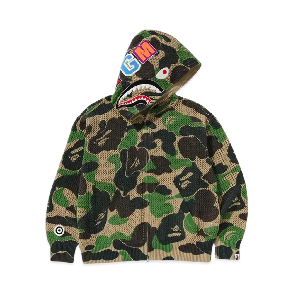 A BATHING APE ABC Camo Crochet Relaxed Fit Shark Full Zip Hoodie "Green"