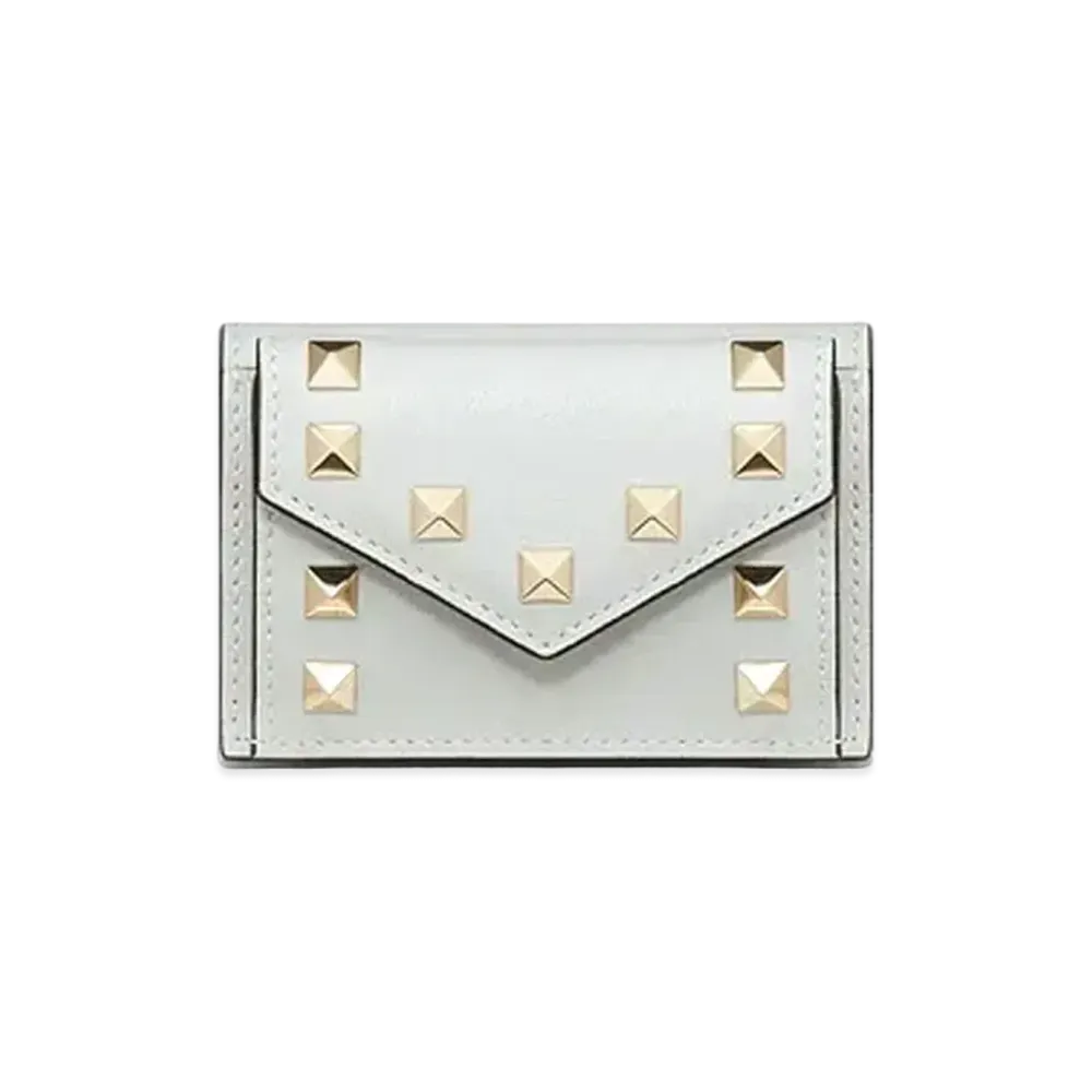 Valentino Rock Studs Calfskin Small Wallet "Opal Gray"