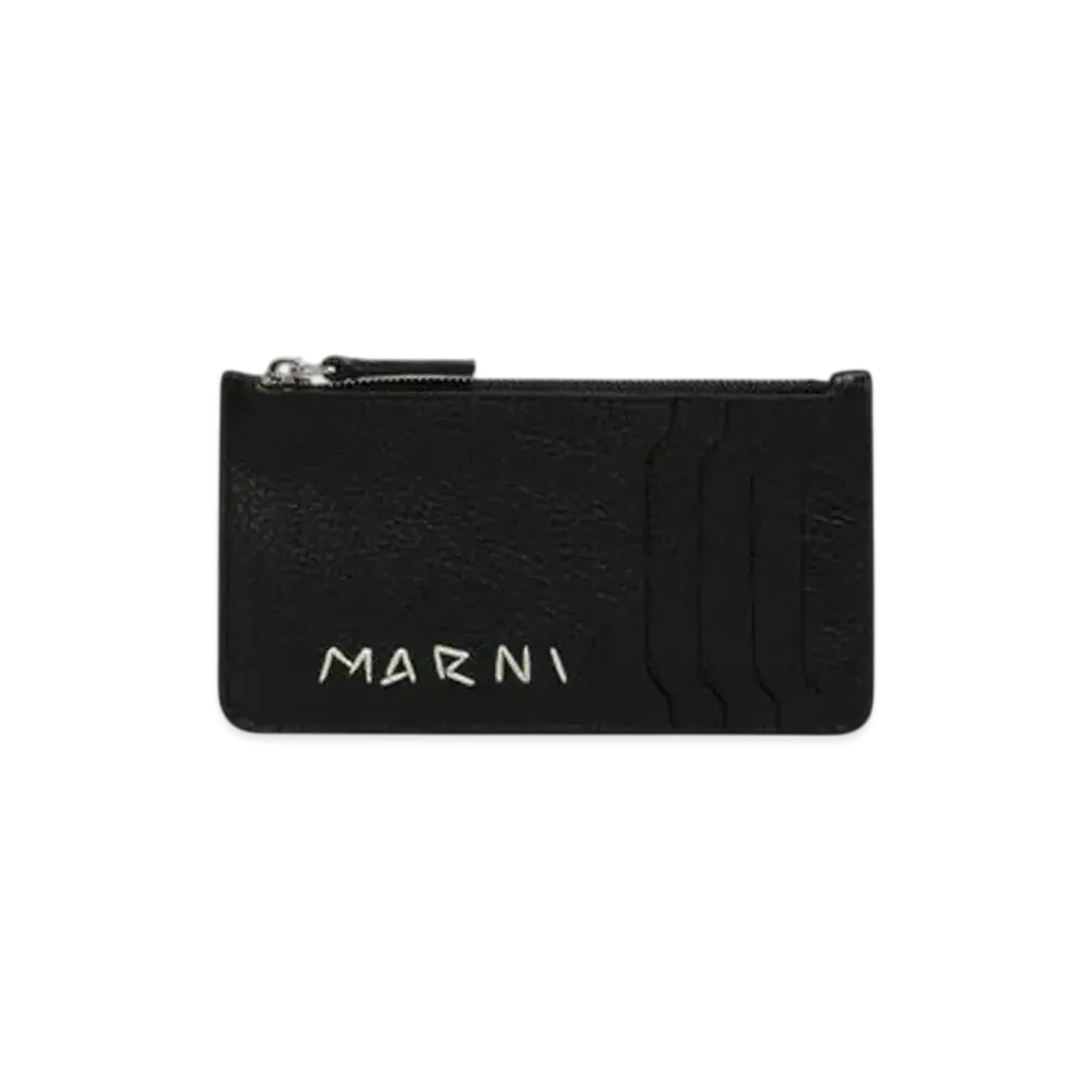 Marni Leather Card Case with Marni Mending Embroidery "Black"