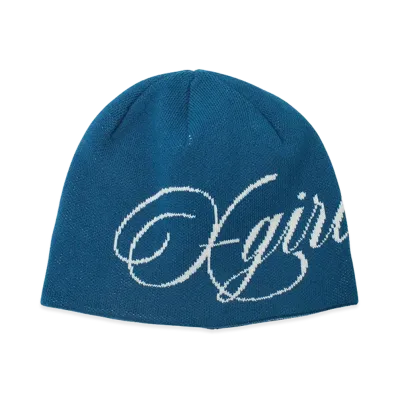 X-Girl Women's Logo And Hazy Pattern Reversible Beanie "Blue"