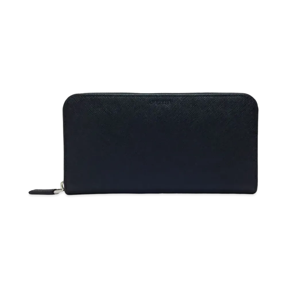 PRADA Saffiano Leather Round Zip Wallet "Black"