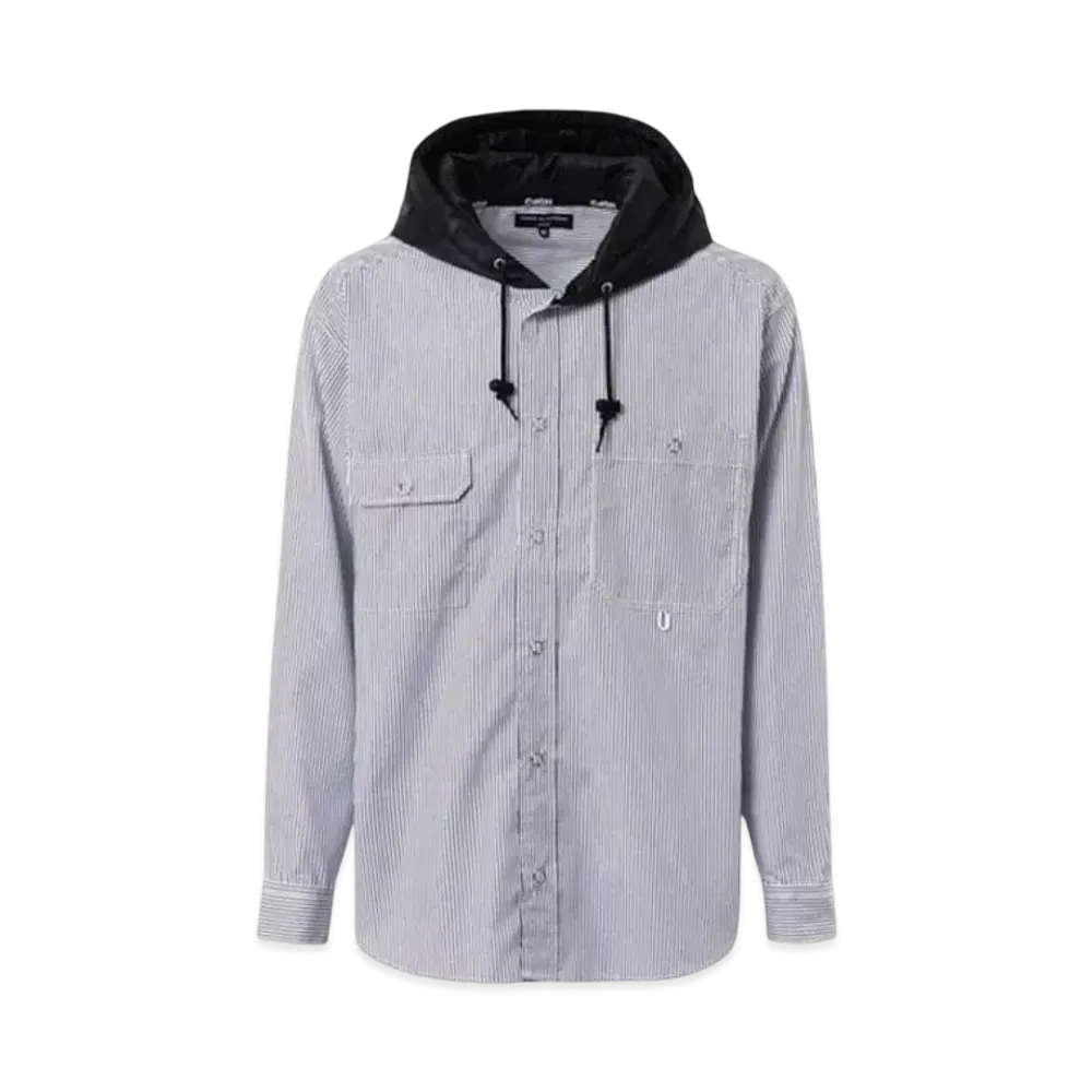 COMME des GARCONS HOMME 24FW Last Delivery Cotton Stripe Shirt Hoodie "Navy"