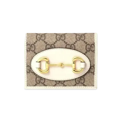 GUCCI Horsebit 1955 Card Case Wallet "GG Supreme Canvas/White"