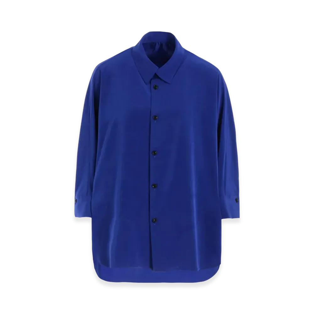 Y's Crepe De Chine Half Sleeve Cape Blouse "Blue"