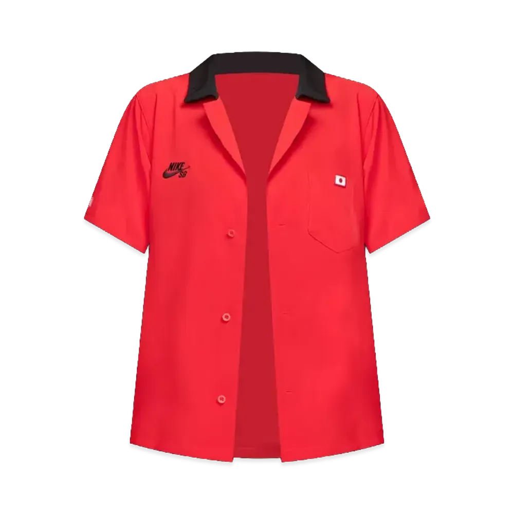 Nike SB FederationKit & Agnostic Collection Short Sleeve Button Up Skate Bowler Shirt "University Red"