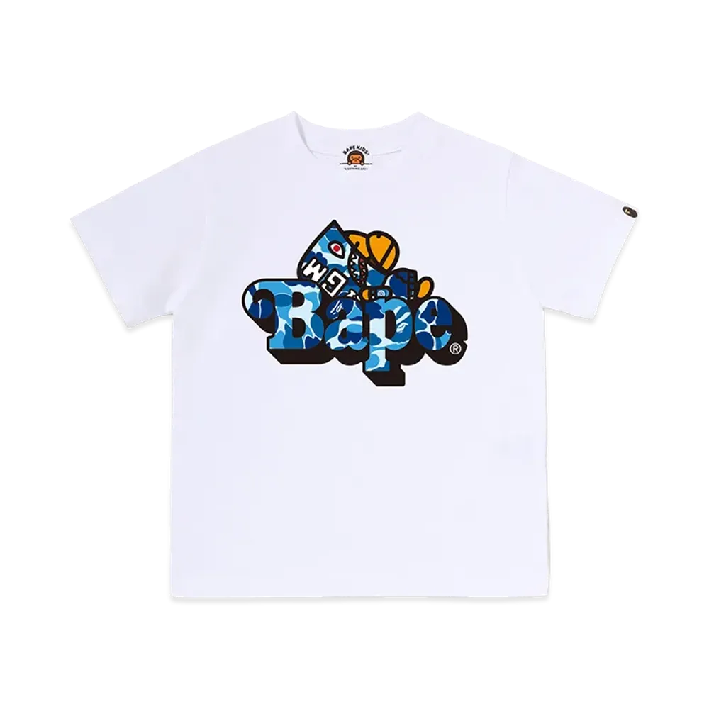 A BATHING APE Kids ABC Camo Shark Milo On Bape Tee "White/Blue"