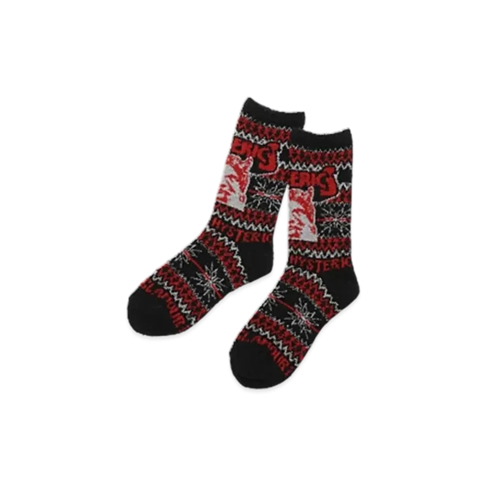 HYSTERIC GLAMOUR See No Evil Nordic Pattern Socks "Black"