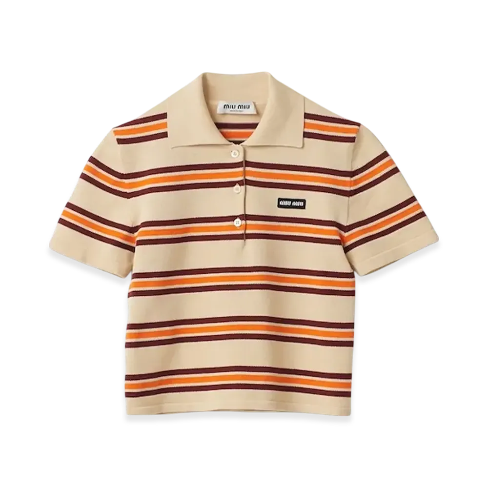 MIU MIU Women's Silk and Cotton Knit Polo Shirt "Cream"