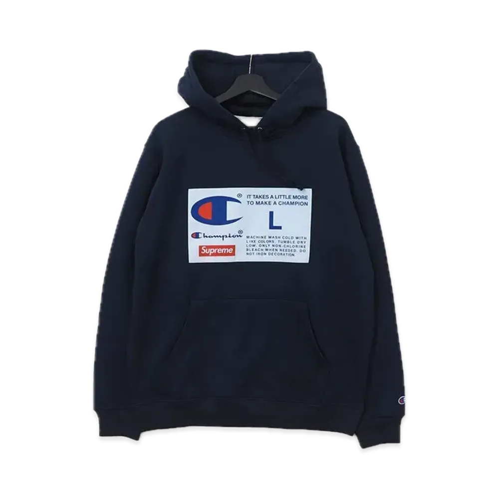 Supreme x Champion Label Hooded Sweatshirt "navy"