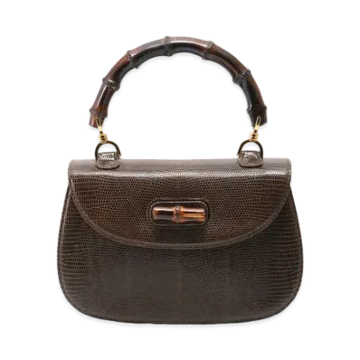 GUCCI Classic Bamboo Lizard Medium Bag "Dark Brown"