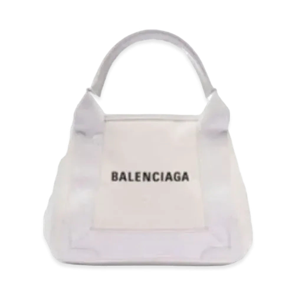 BALENCIAGA Navy Cabas XS Canvas Tote "White"