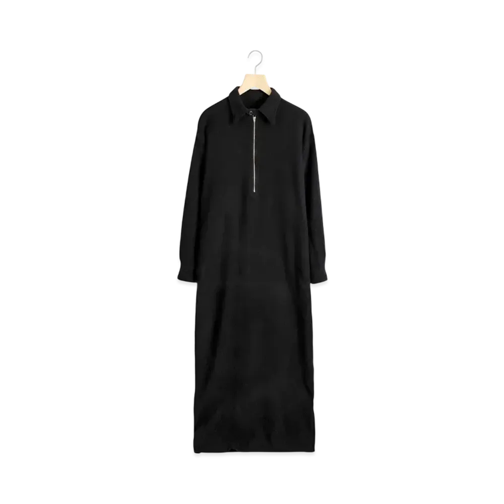 COMOLI Women's Full-Length Wool Half-Zip Dress "Black"