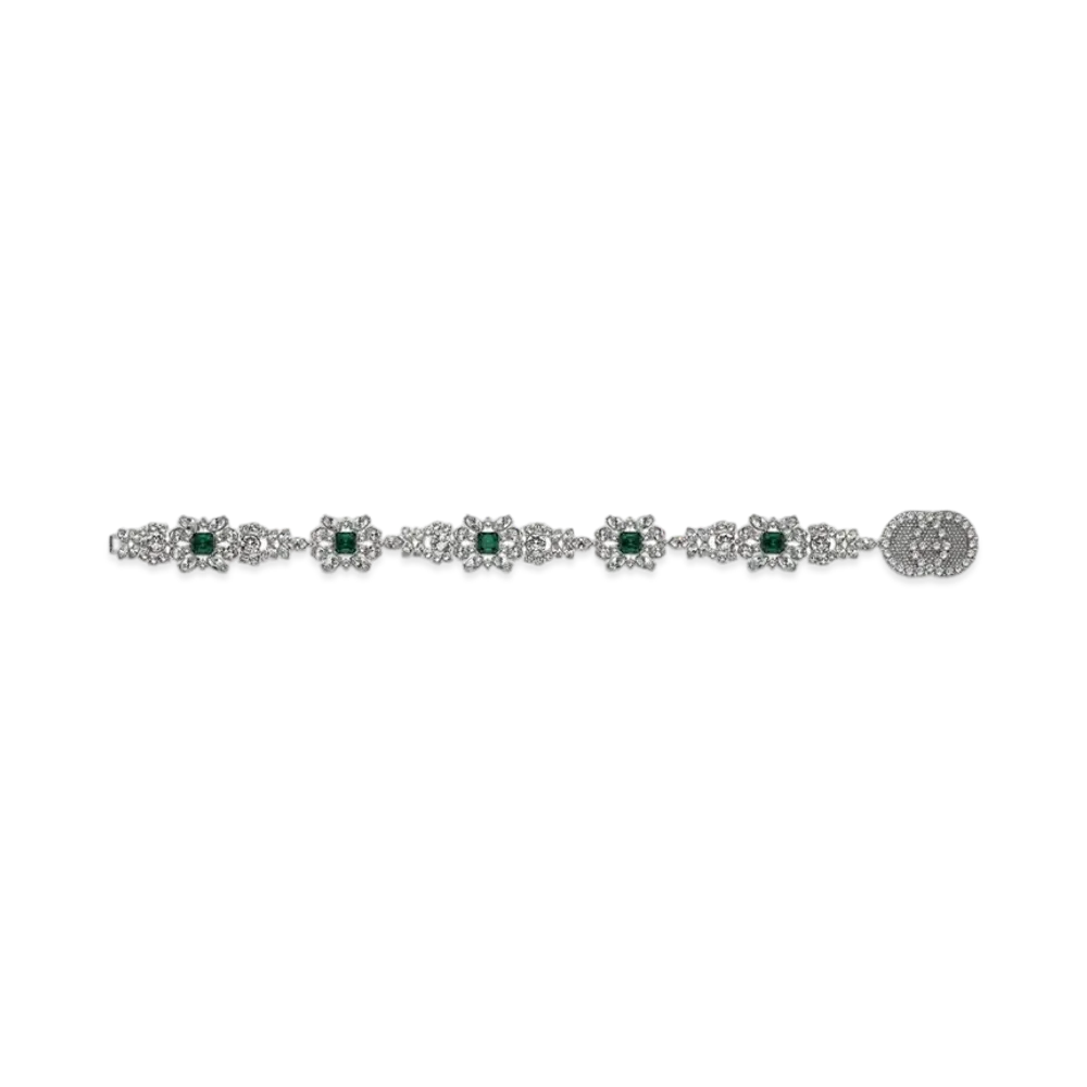 GUCCI Interlocking G Crystal Necklace "Silver"