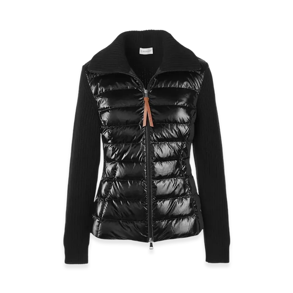 MONCLER Womens Down Panel Zip-Up Cardigan "Black"
