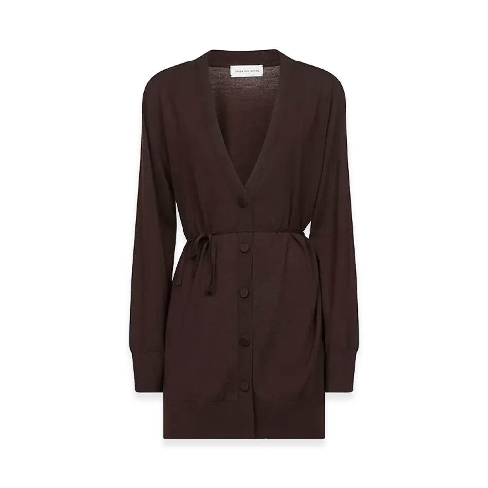 DRIES VAN NOTEN Women's Tibati Long Cardigan With Thin Belt "Brown"