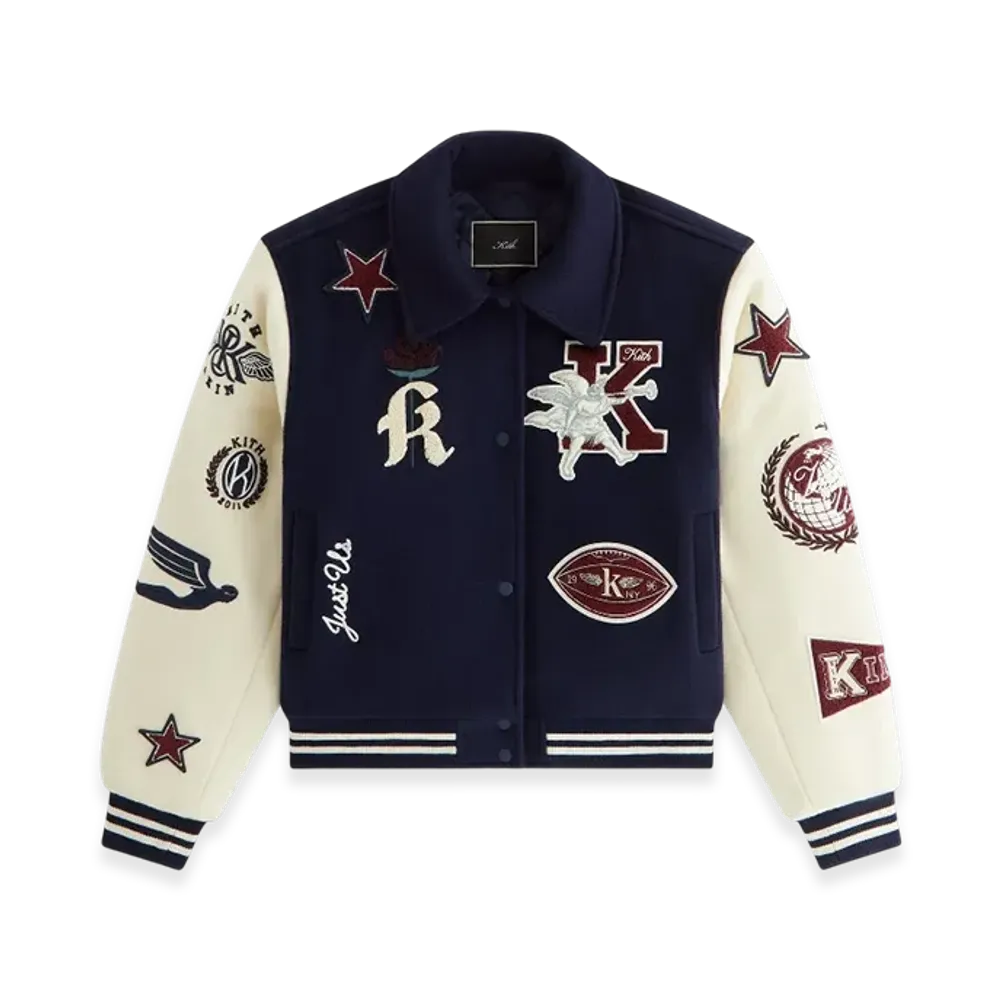 Kith Women's Campbell II Melton Varsity Bomber Jacket "Nocturnal"