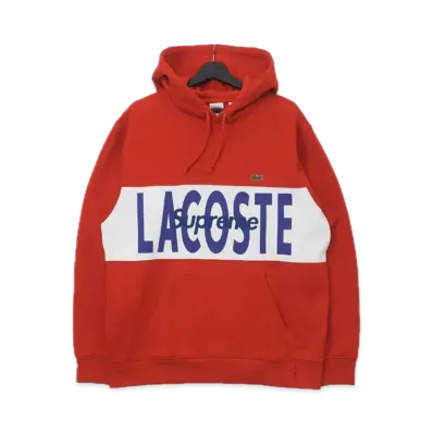 Supreme x LACOSTE Logo Panel Hooded Sweatshirt "Red"