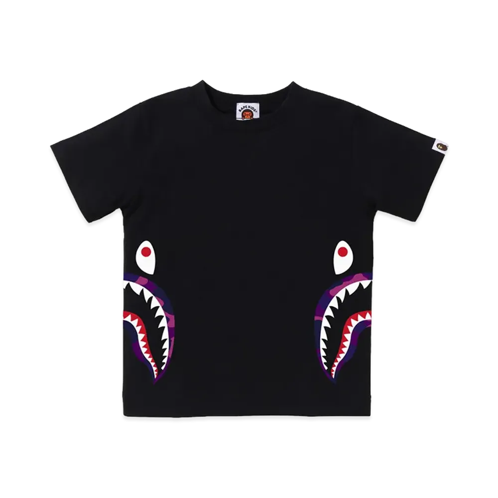 A BATHING APE Kids Color Camo Side Shark Tee "Black/Purple"