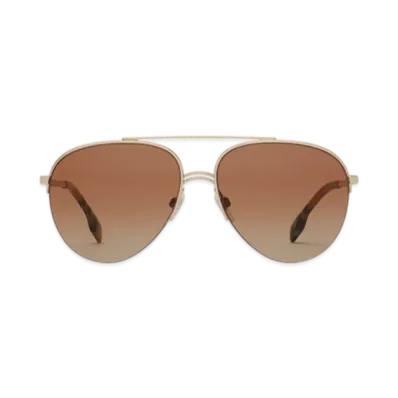 Burberry Check Detail Aviator Sunglasses "Light Brown"