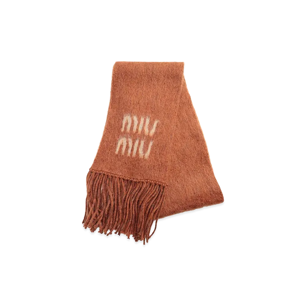 MIU MIU Women's Stole Mohair Logo Scarf "Orange"