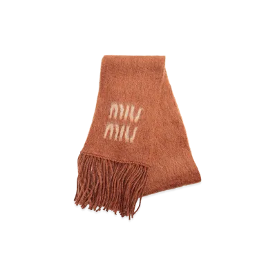 MIU MIU Women's Stole Mohair Logo Scarf "Orange"