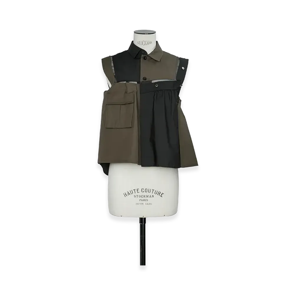 sacai Women's Poplin x Cotton Weather Shirt "Black/Dark Khaki"
