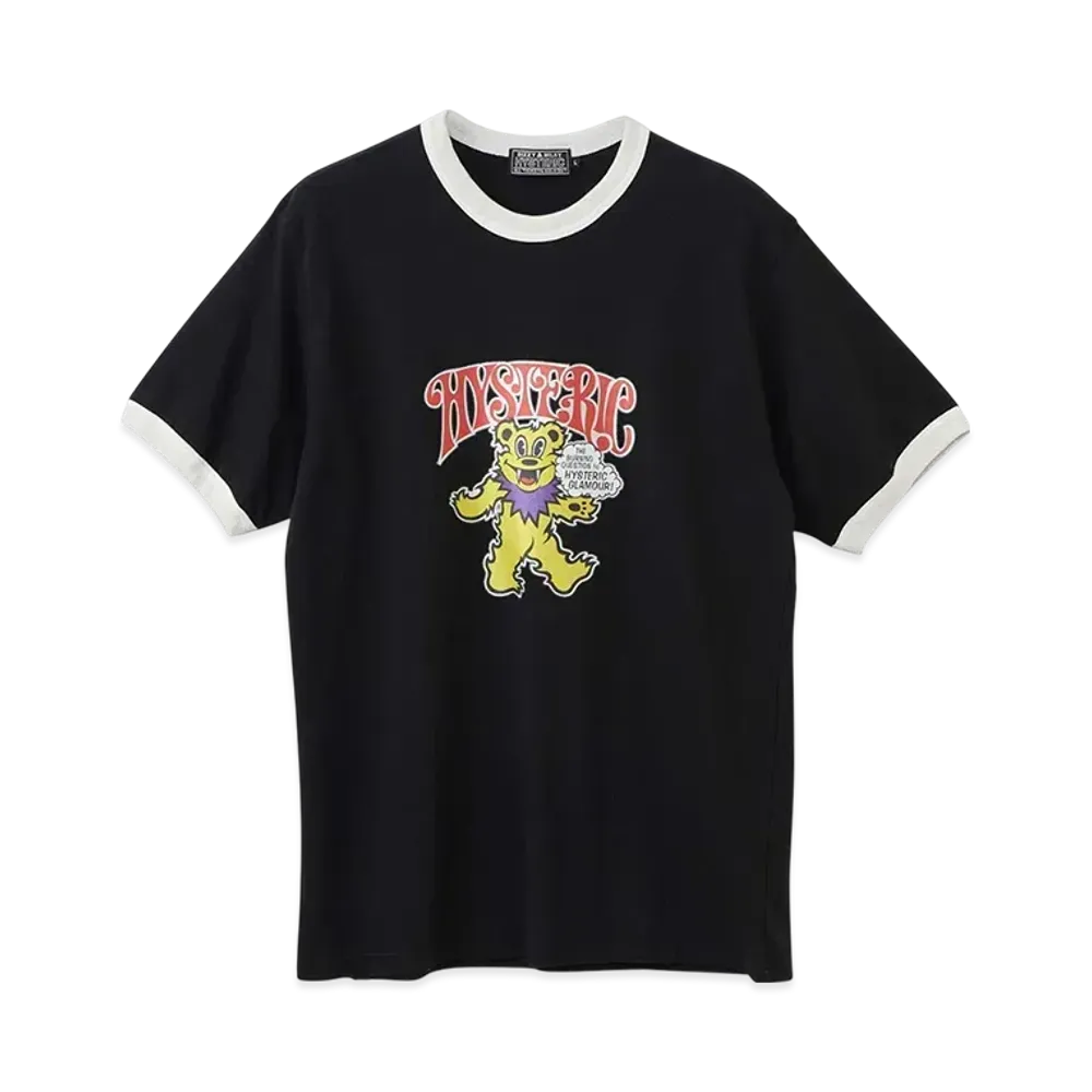 HYSTERIC GLAMOUR Fire Bear Glitter T-Shirt "Black"