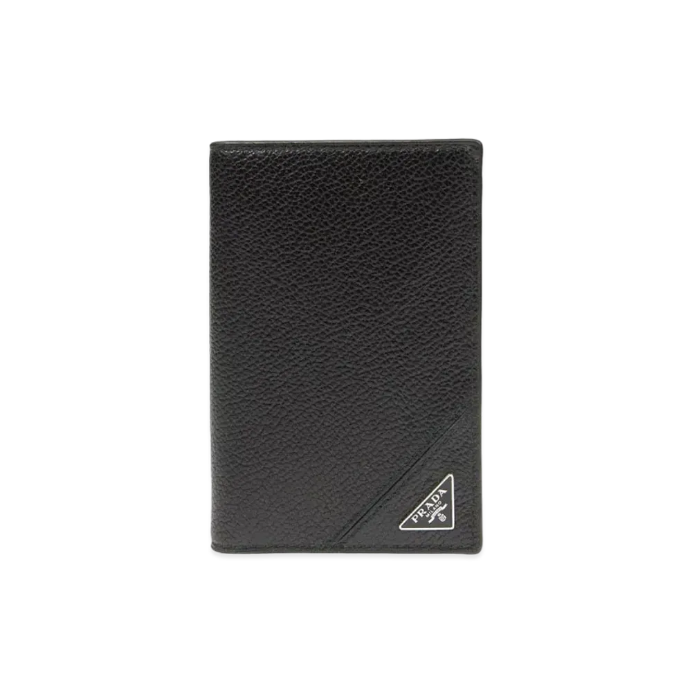 PRADA Vitello Micro Grain Leather Card Holder "Black"