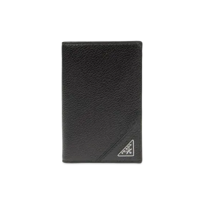 PRADA Vitello Micro Grain Leather Card Holder "Black"