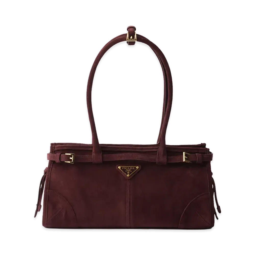 PRADA Bonnie Medium Suede Handbag "Burgundy"