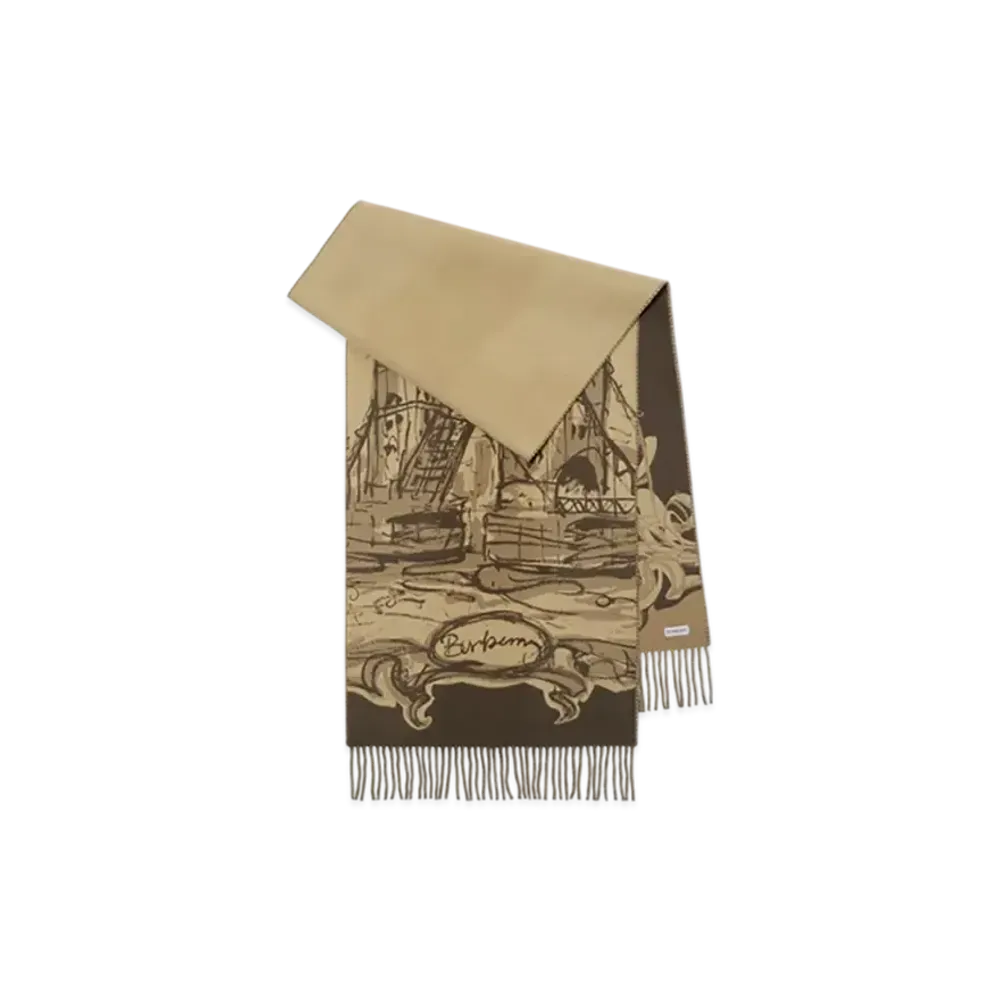Burberry Tower Bridge Cashmere Scarf "Sand"