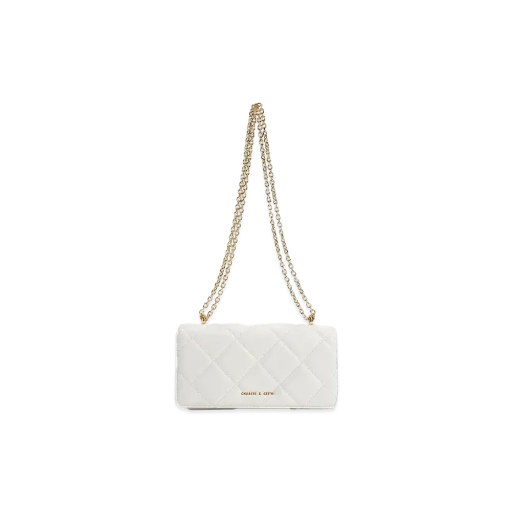 CHARLES & KEITH Pahut Chain Handle Quilted Long Wallet "White"