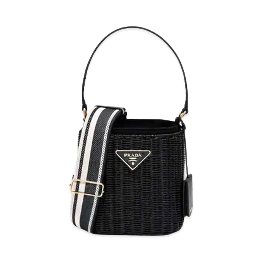 PRADA Wicker Canvas Bucket Bag "Black"
