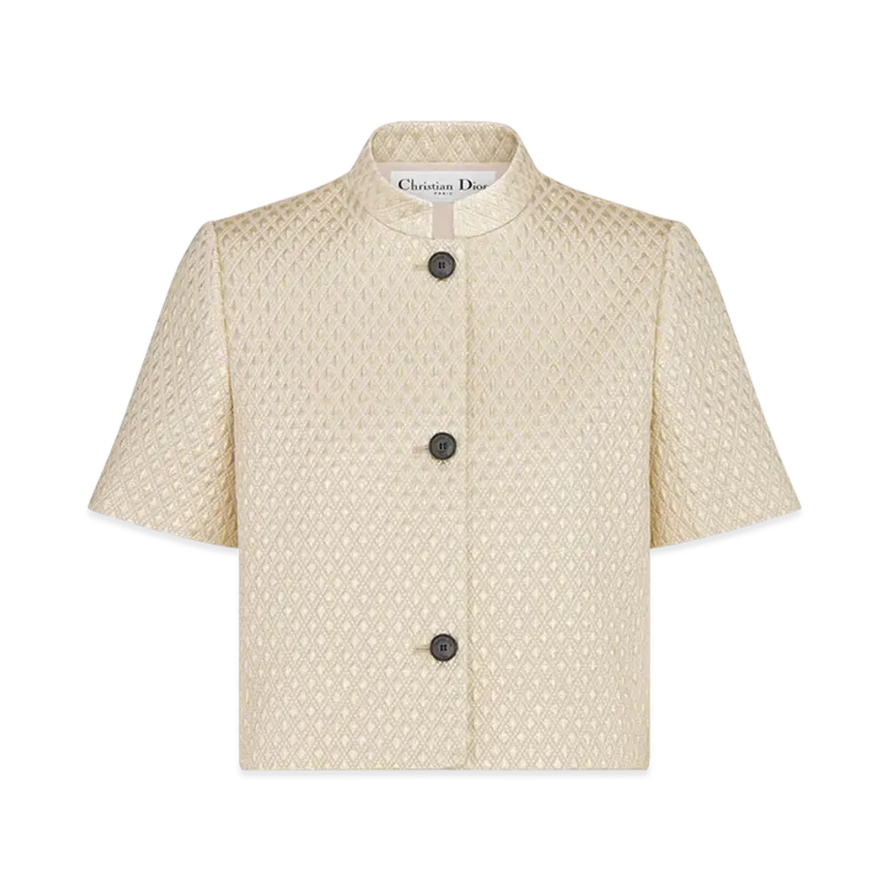 Dior Women's Or Cropped Jacket Technical Wool Silk "Gold"