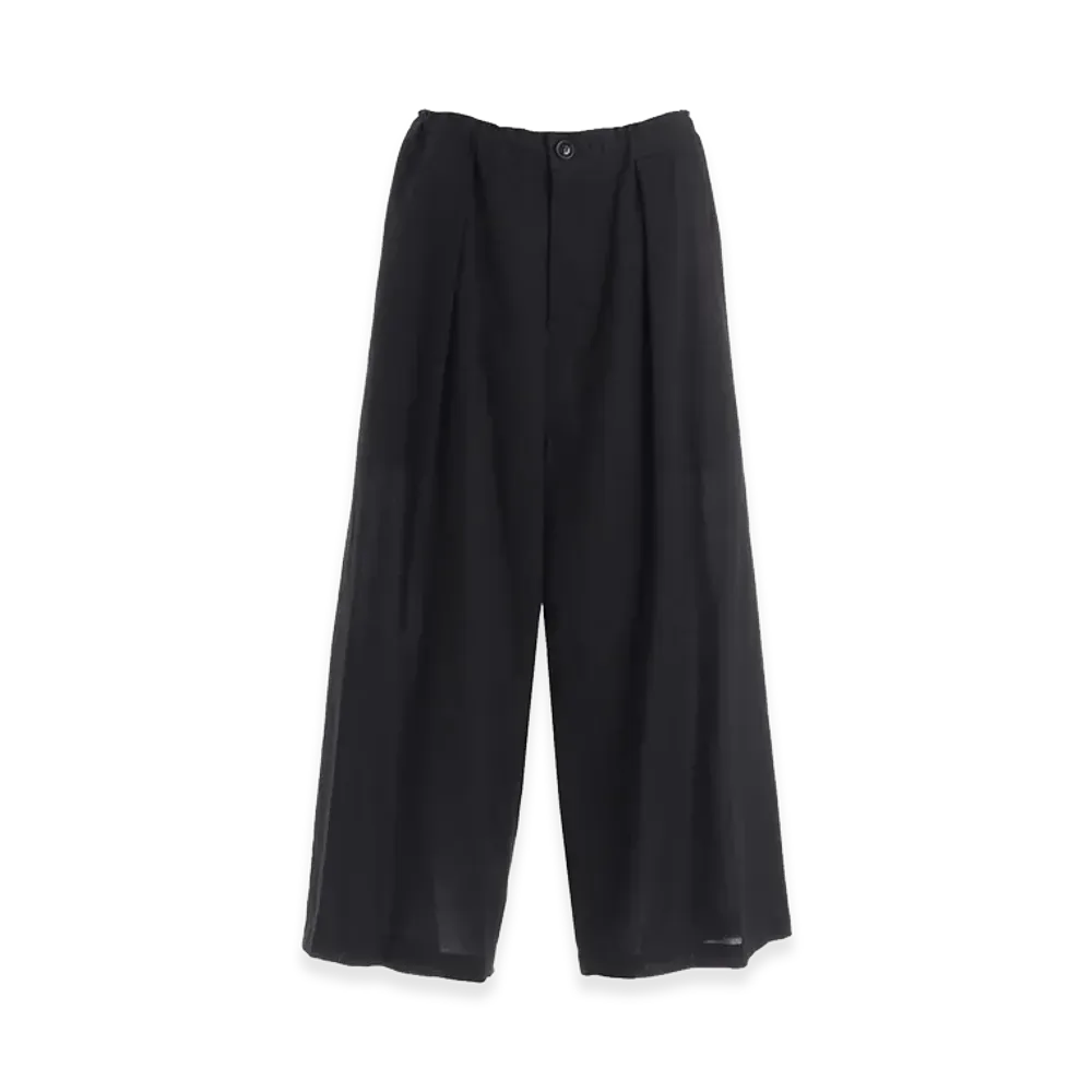 Y's Cotton Voile Viyella Front Tuck Wide Pants "Black"