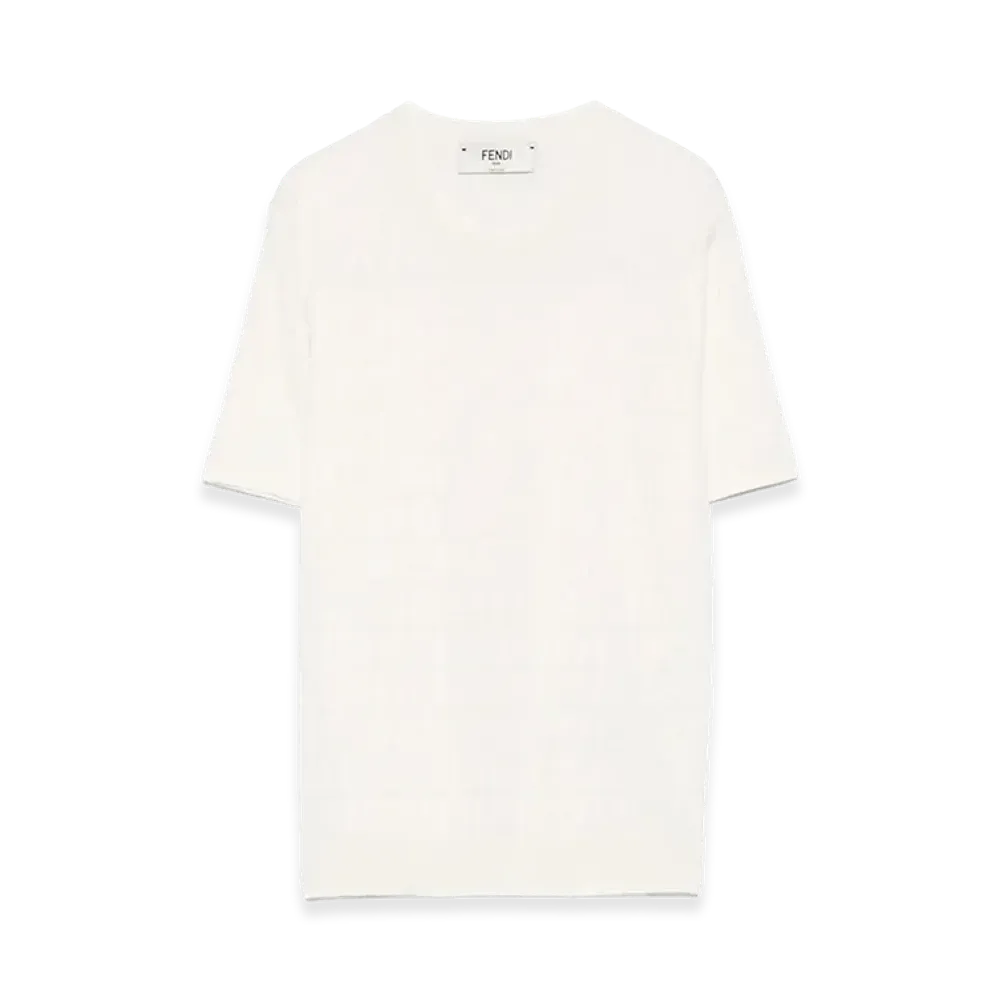 FENDI Women's Kids FF Cotton And Viscose Short Sleeve Sweater "White"