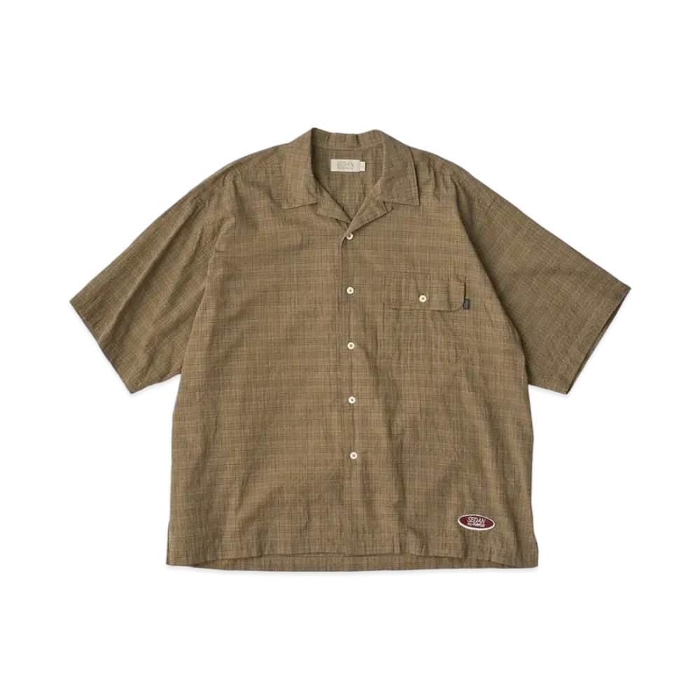 SEDAN ALL-PURPOSE x 7th Delivery Dobby Plaid Open Collar S/S Shirt "Khaki Brown"