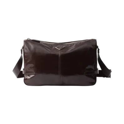 PRADA Soft Lux Leather Shoulder Bag "Dark Brown"
